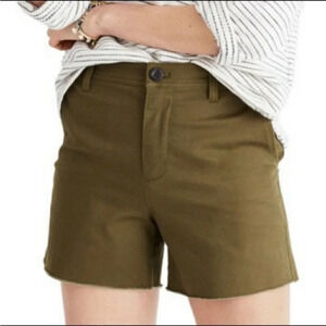 Madewell Cargo Twill Chino High Rise Raw Hem Shorts Olive Green Summer Size 26
